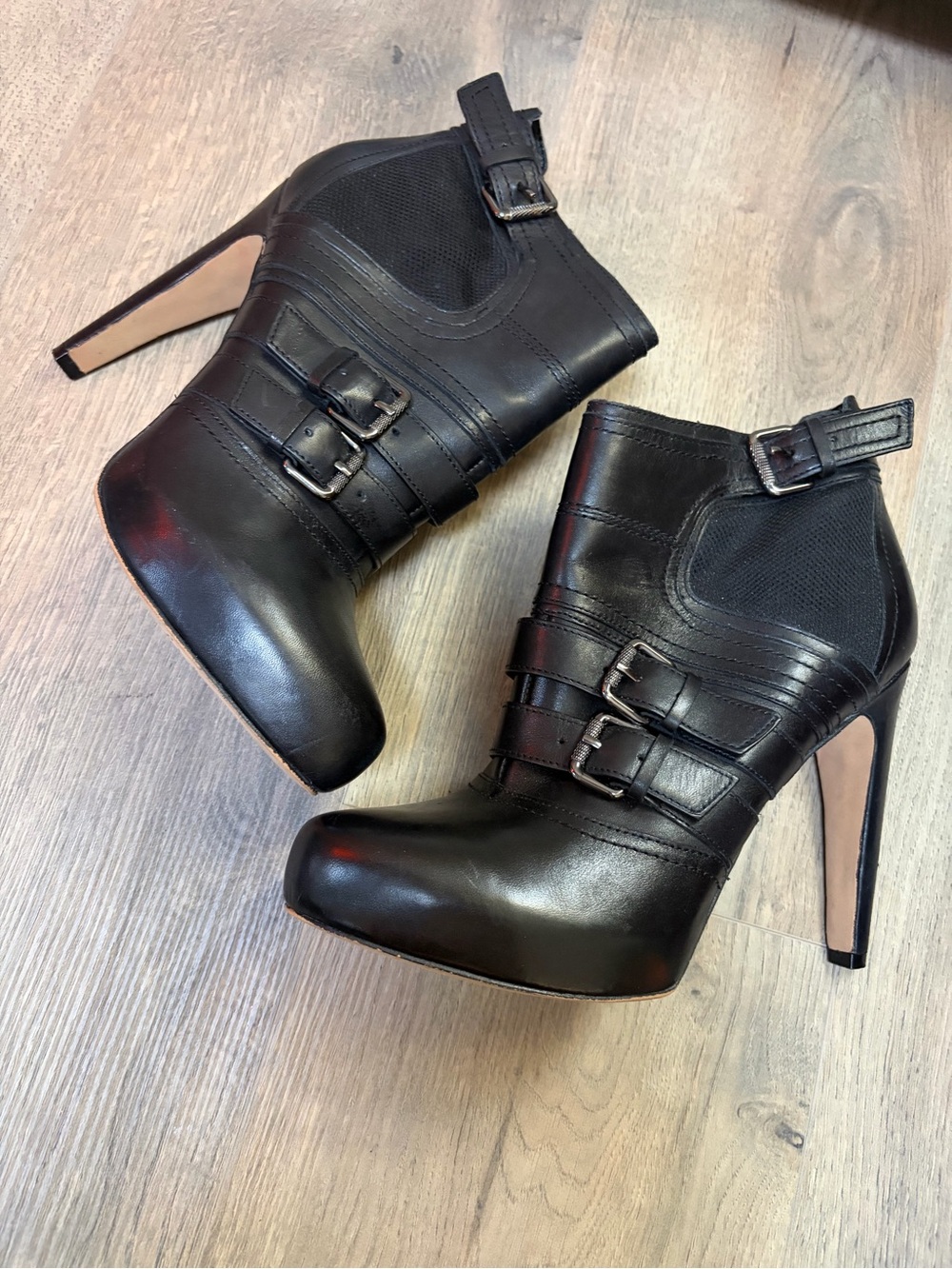 Women's Black Buckle Ankle Booties - Classic High Heel